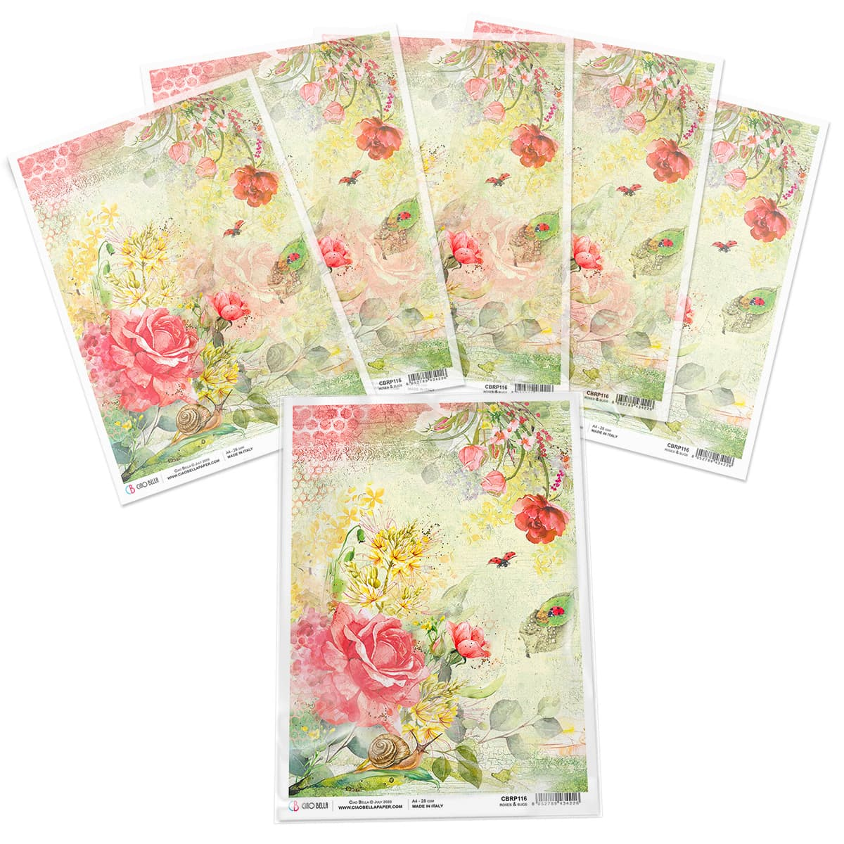 Piuma A3 Decoupage Paper - Roses & Bugs - CBRM012