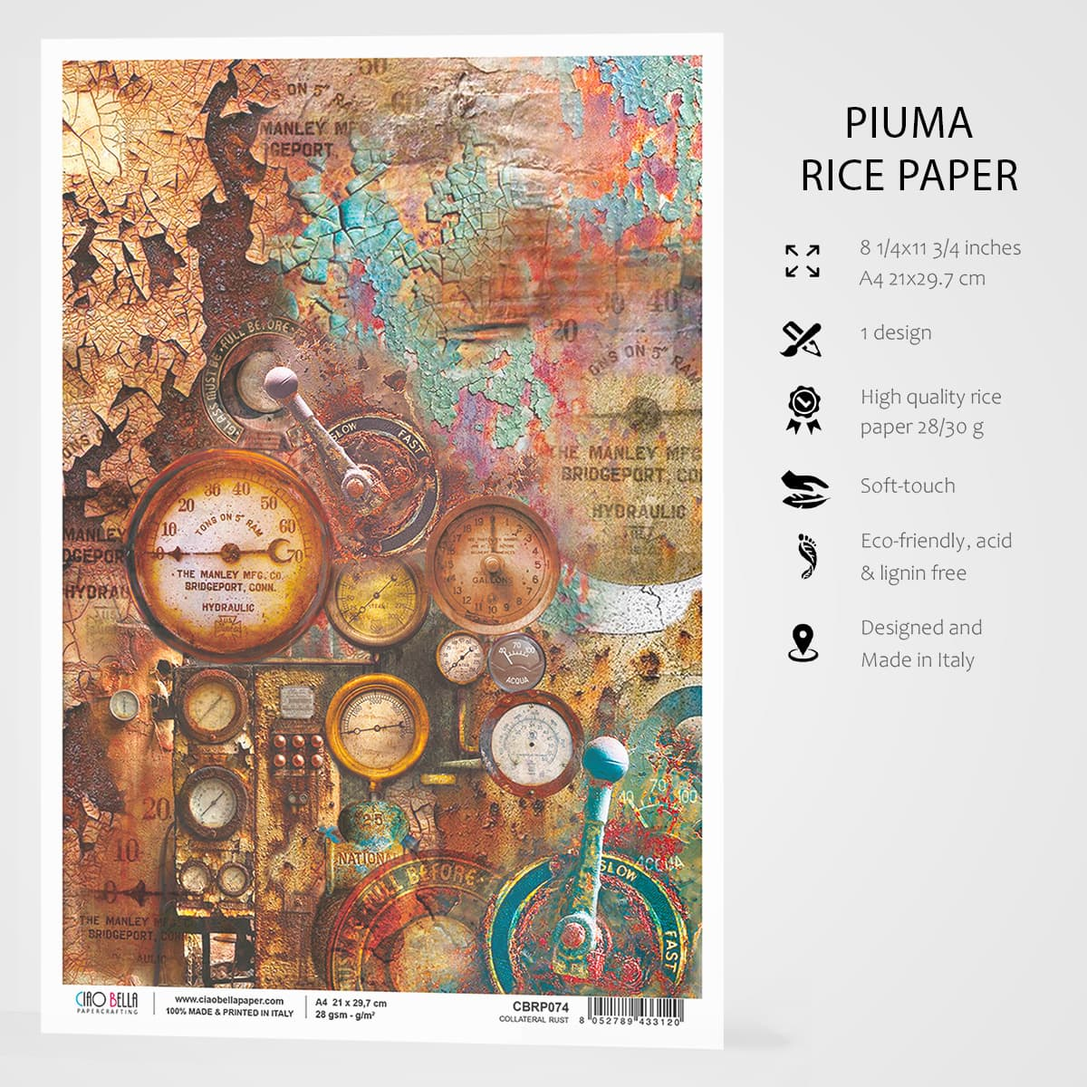 Piuma A4 Decoupage Paper - Collateral Rust - CBRP0074
