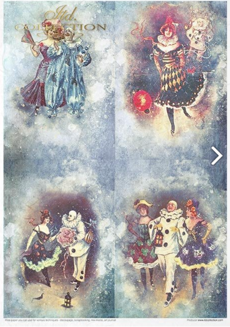 Decoupage Rice Paper - Pierrot in Love Creative Set - 20 pieces  - RS019