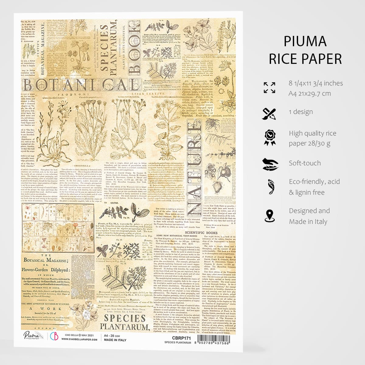 Piuma A4 Decoupage Paper - Plantarium - CBRP0172