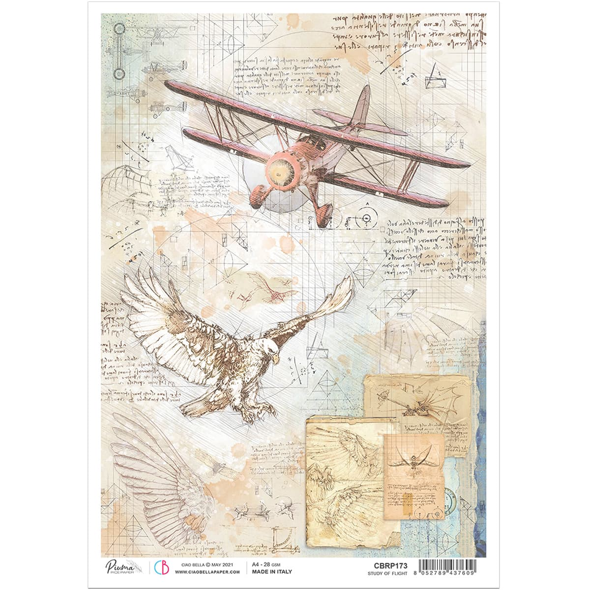 Декупажна хартия Piuma A4 - Study of Flight - CBRP0173