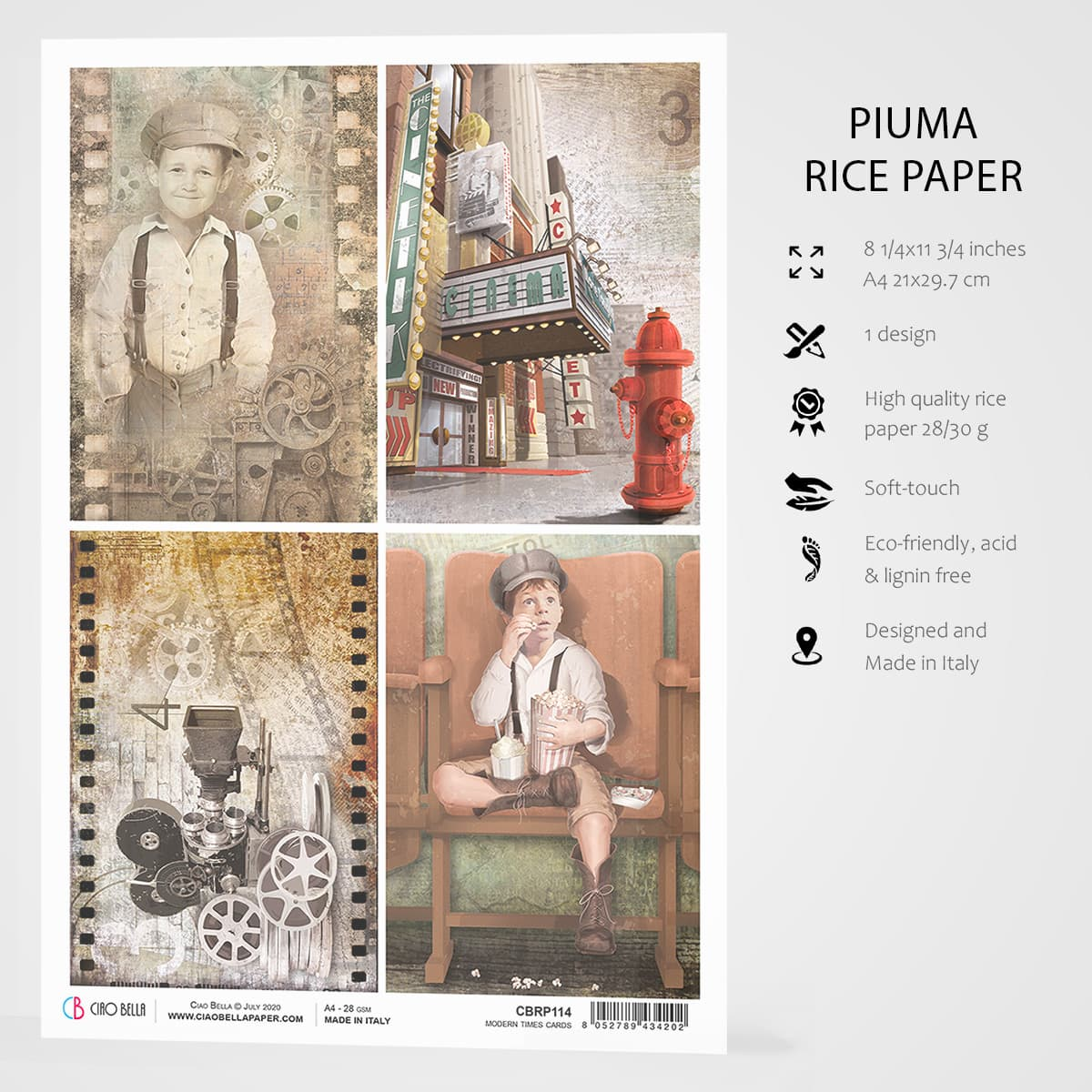 Piuma A4 Decoupage Paper - Modern Times - CBRP114