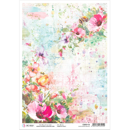 Piuma A4 хартия за декупаж - диви цветя и пчели - CBRP118