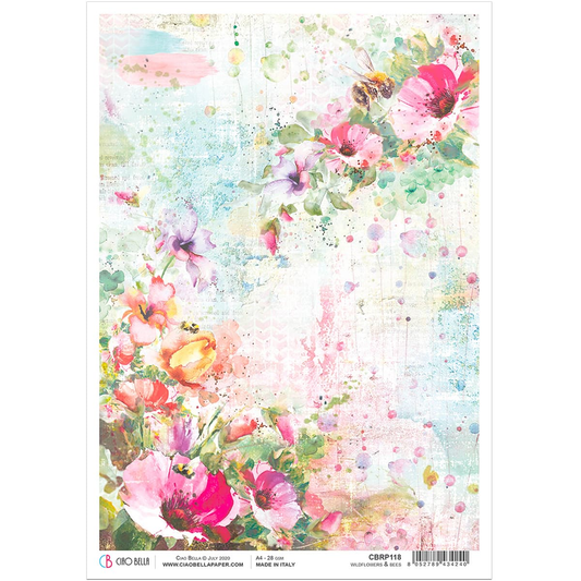 Piuma A4 Decoupage Paper - Wild Flowers and Bees - CBRP118