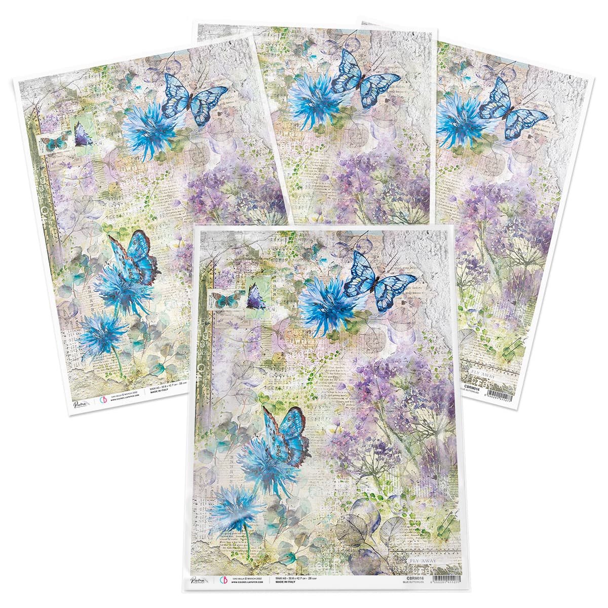 Piuma A3 Decoupage Paper - Blue Butterflies - CBRM016