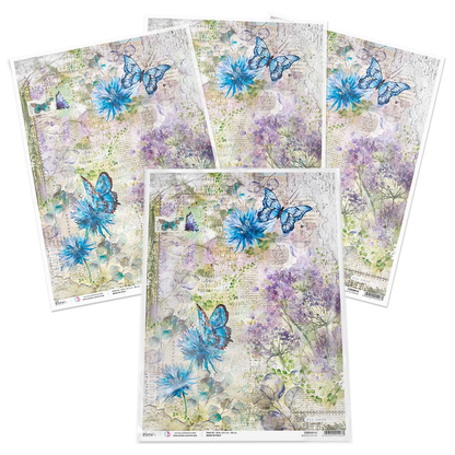 Piuma A3 Decoupage Paper - Blue Butterflies - CBRM016
