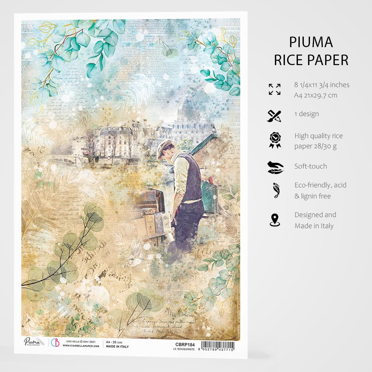 Декупажна хартия Piuma A4 - Le Bouquiniste - CBRP184