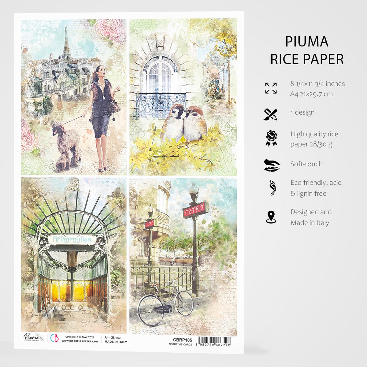 Piuma A4 Decoupage Paper - Notre Vie Squares - CBRP185