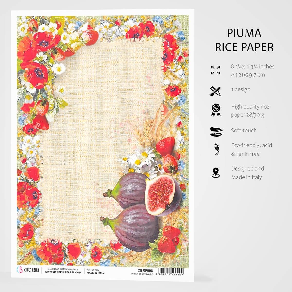 Декупажна хартия Piuma A4 - Sweet Countryside - CBRP098