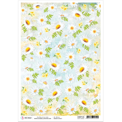 Piuma A4 Decoupage Paper - White Daisies - CBRP126