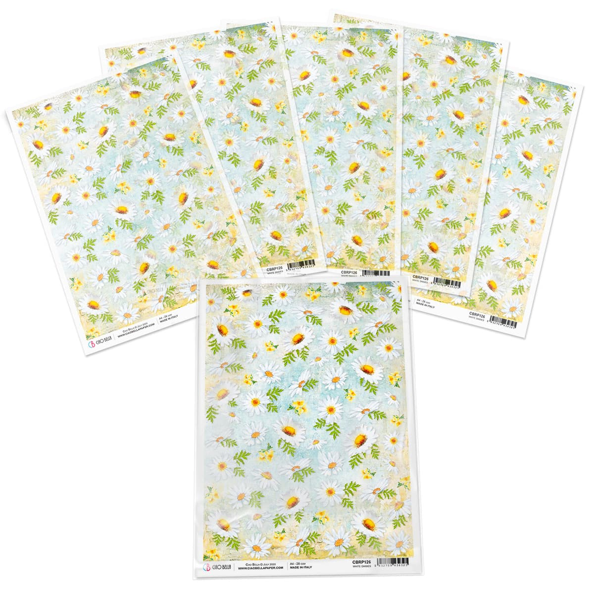 Piuma A4 Decoupage Paper - White Daisies - CBRP126